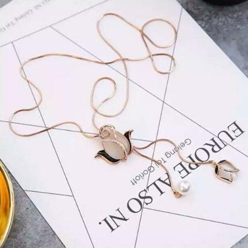 Jual Kalung Import Korea Tulip Stone Shape Rose Gold