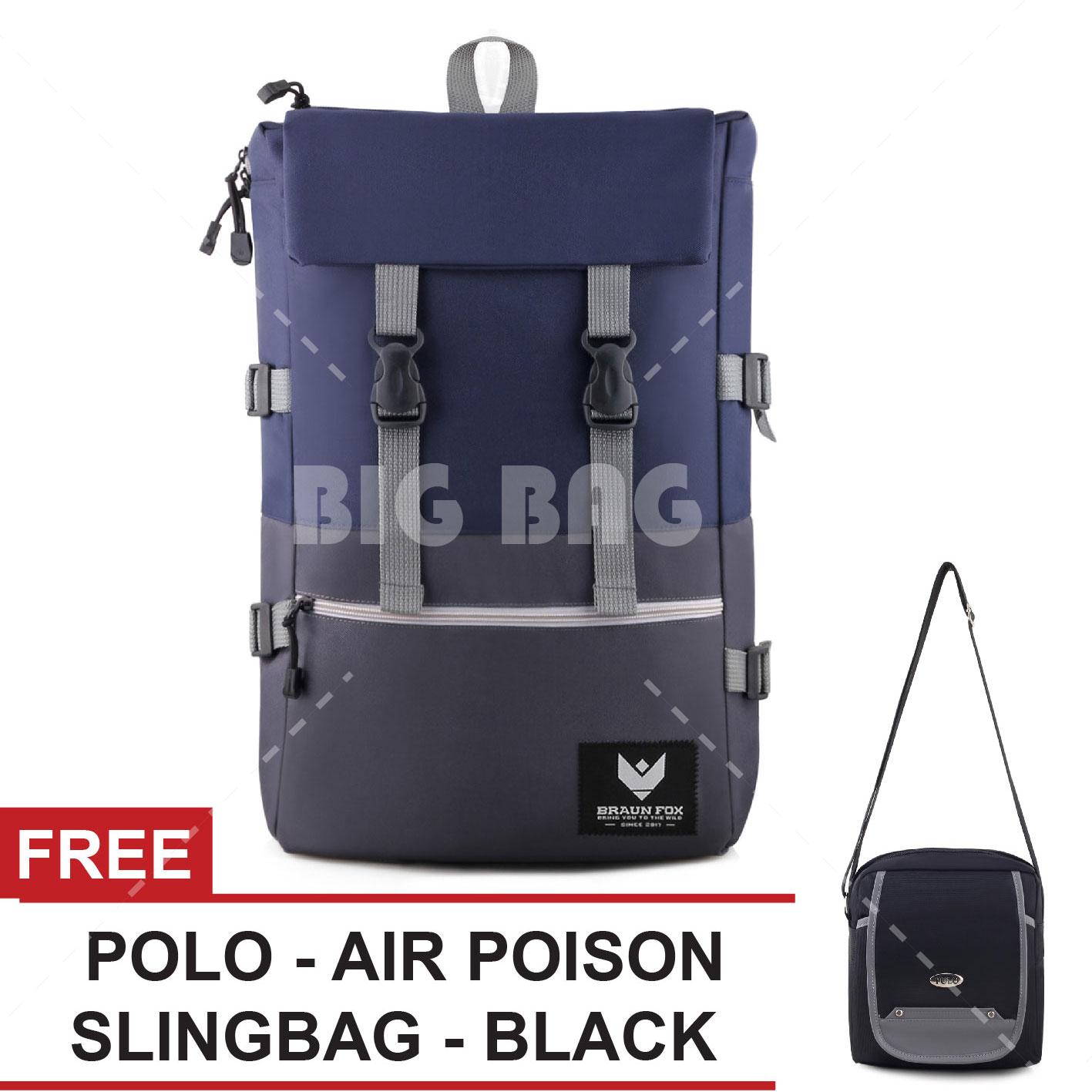 Tas Ransel Pria / Wanita Korea Braun Fox - Altero 0.01 Dailypack Outdoor Tas Laptop Backpack - Blue.02+ Raincover + FREE Tas Selempang Polo USA - Air Poison Slingbag Tas Kerja Tas Sekolah Import Distro Remaja Eiger Bodypack Fila Anello Unisex Terlaris