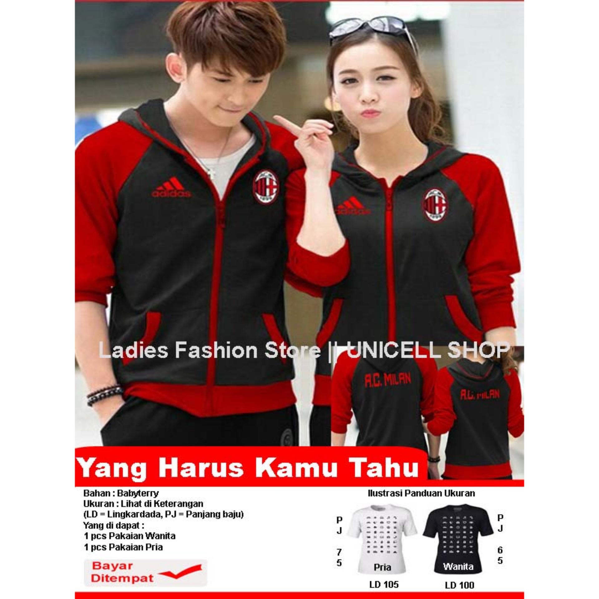 Baju Wanita Shop Jaket Couple Milan / Jacket Couple AC Milan Fans Club / Jaket Bola Sepasang / Jacket Girl & Jaket Pria LC - Hitam