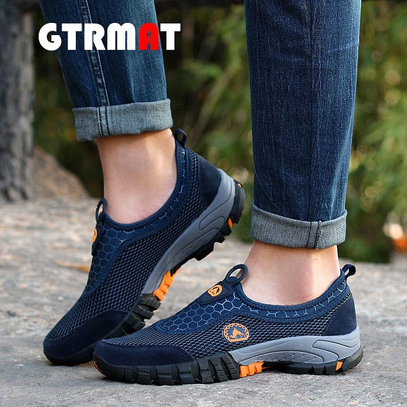 GTRMAT EU39-46 Sepatu Olahraga Ukuran Besar Pria Berkualitas Tinggi Sepatu Daki Gunung Super Bernapas Sepatu Malas Malas Sepatu Jala Olahraga Pria sneakers Daki Gunung Sepatu Malas Selip-On Loafer Jaring Sepatu
