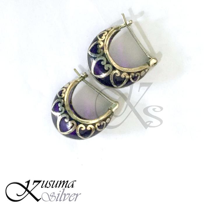 Anting - Earrings Silver Perak Bali Love Jantung Ungu 925