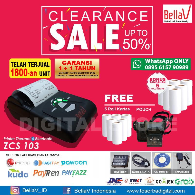 PRINTER BLUETOOTH THERMAL BELLAV ZCS 103 SUPPORT PAYTREN i REAP POS DLL + Pouch & 5 Roll Kertas