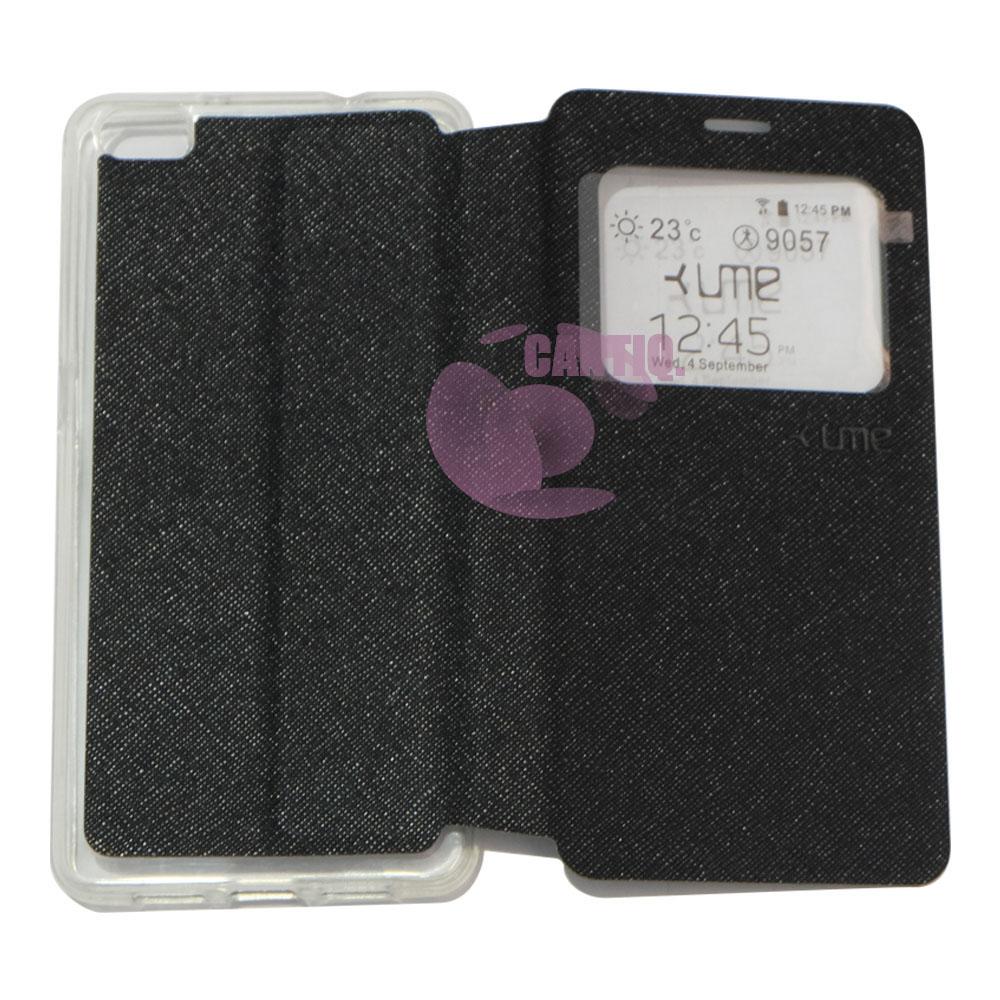 Ume Aimi Leather Cover Smartfren Andromax R2 Leather Case Sarung / Flipshell / Flip Cover Kulit / Sarung HP / Flip Cover Andromax R2 / Sarung Handphone Kulit Sintetis - Hitam / Black