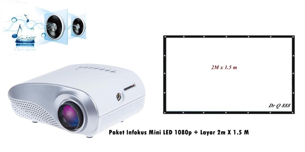 Proyektor Mini LED HD 1080p TV TUNER + Layar 2M X 1.5M Projector Film Bola Nobar Video Infokus LED 1200 lumen Projektor dengan HDMI/SD/USB/Audio/VGA/AV untuk Home Teater Notebook Ponsel Pintar Android Termurah dan Tercanggih Elektronik Rumah Bioskop Super