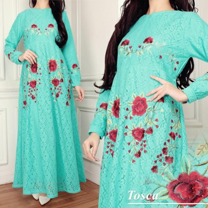 Cuci Gudang !!! Gamis Nisa Brokat Toska Baju Muslim Pesta Remaja Brukat Bordir Toscatk