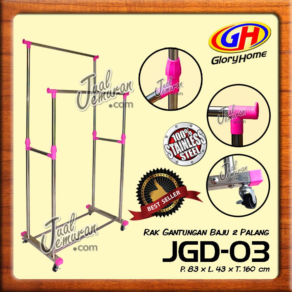 Glory Home Jemuran Baju / Rak Gantungan 2 Palang + Roda