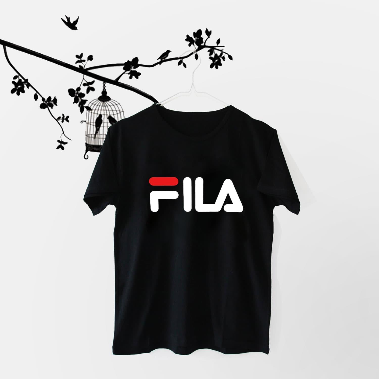 MANDAY FASHION - Kaos Distro Fila hitam putih dongker / Tshirt Murah Tumblr Import Pria 3 Dimensi Navy Metal Anak Muda Masa Kini Keren Bloods Sablon Anak Laki Jakarta Bandung Big Size Cowok Cewek