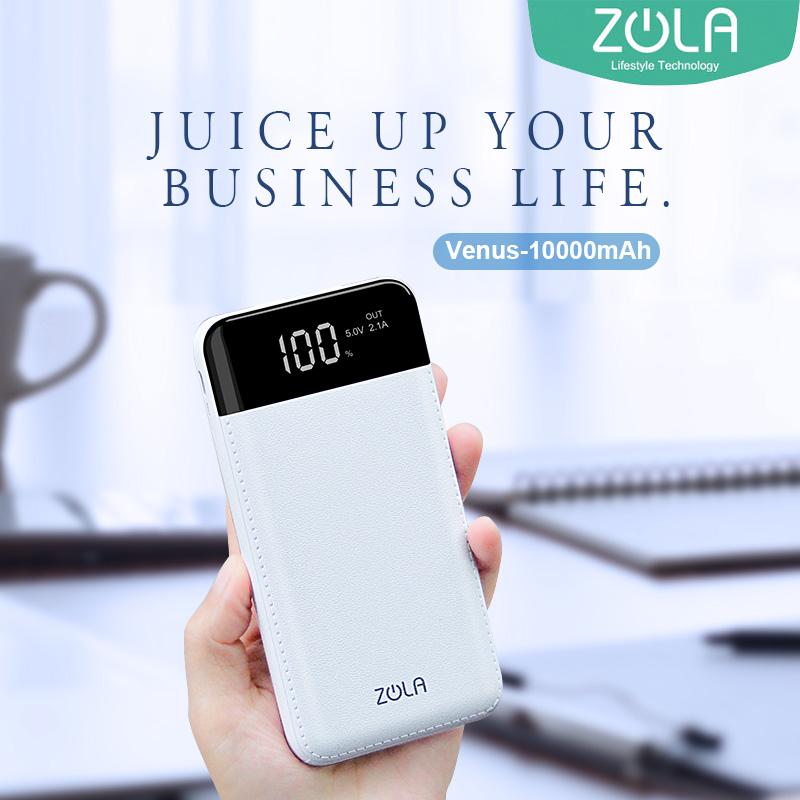 Powerbank ZOLA Venus Kapasitas Real 10000mAh Smart LED Display Fast Charging 2.1A - White
