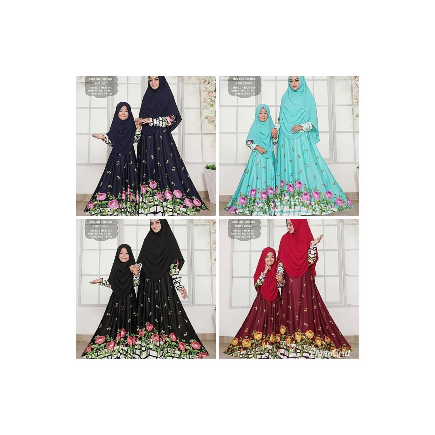 GOOD QUALITY COUPLE MOM KID GAMIS MAXMARA SYARI MAXI HIJAB COUPLE IBU - Biru Muda, XL