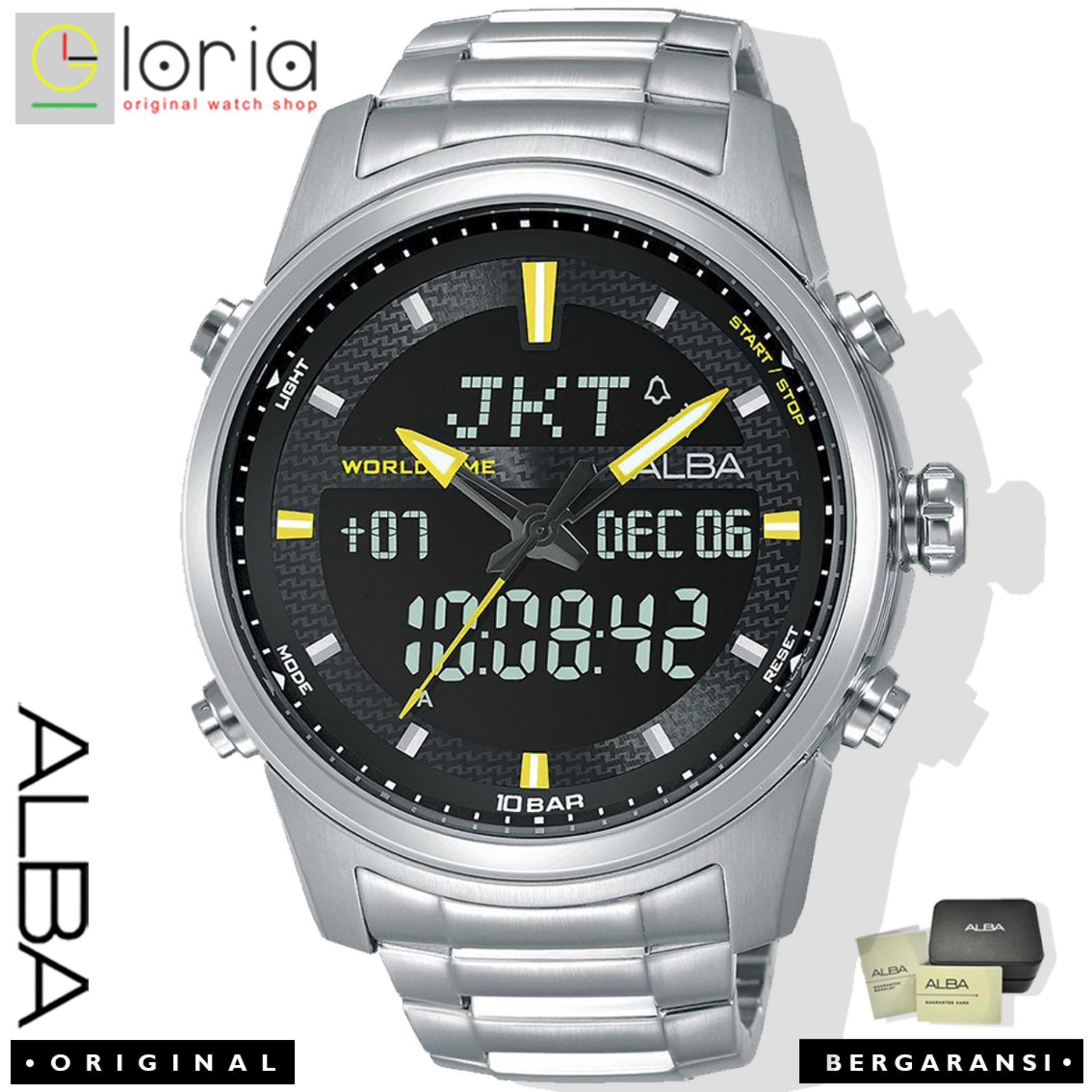 Alba AZ40 Series Jam Tangan Pria Dual Time Digital Analog Tali Stainless / Nylon / Kulit