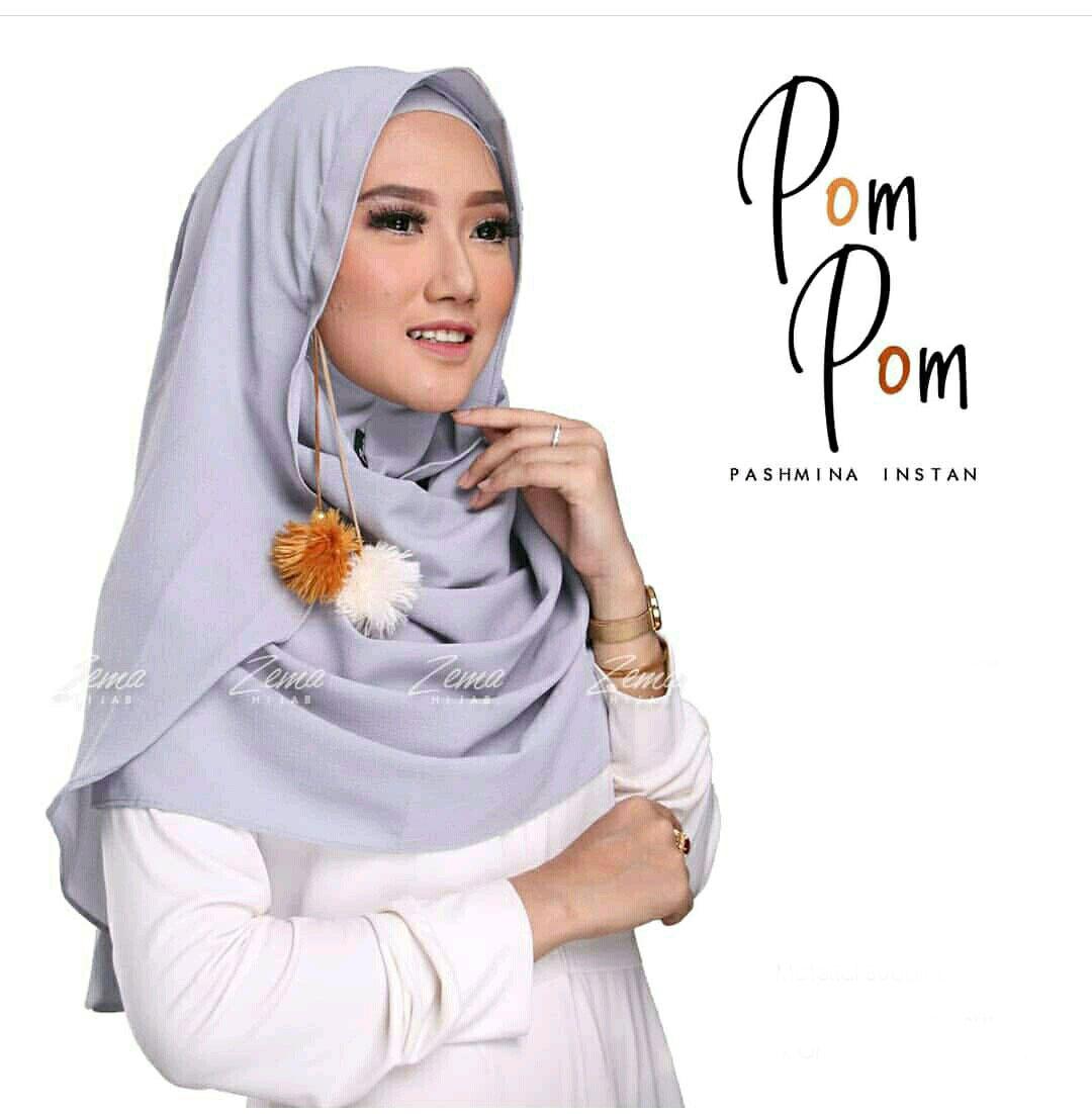 Pompom Pashmina Instan Abu / JilbabGrosir / Jilbab Instan / Hijab Syari