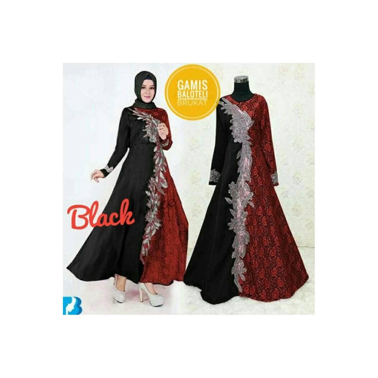 BAJU MUSLIM MODERN gamis baloteli brukat friska black busana muslim