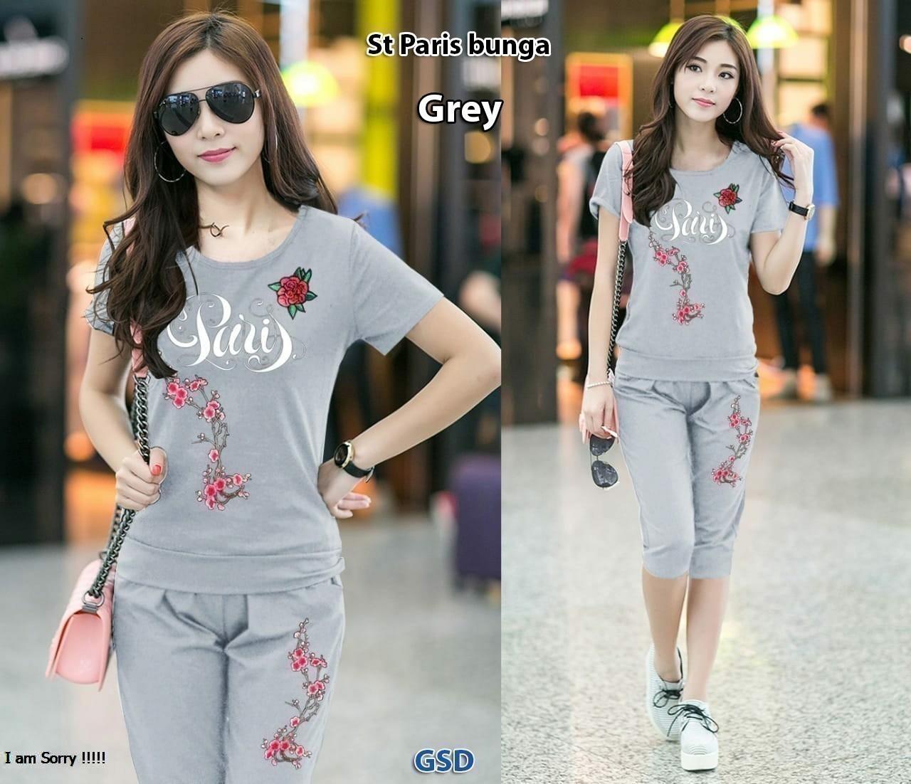 GSD-Setelan Baju Dan Celana Wanita / Baju Anak Remaja - Setelan Paris Bunga