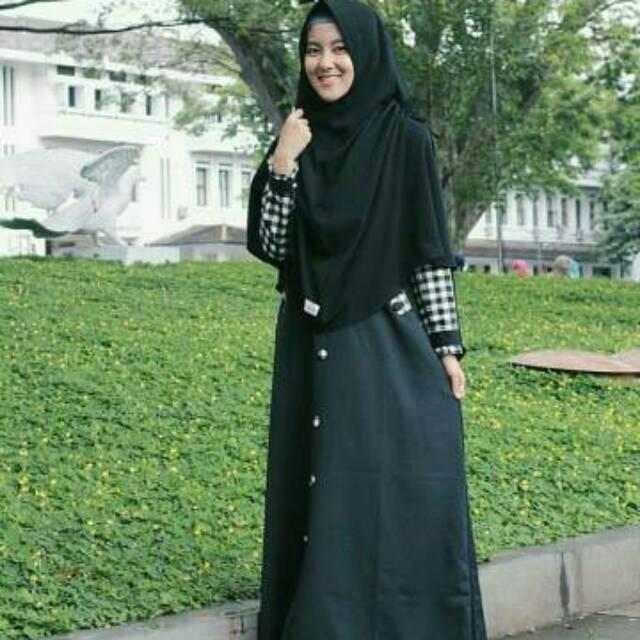 Gamis kotak kotak asoka busana muslima dress muslimah syari longdress remaja tanah abang modern (deep purple)