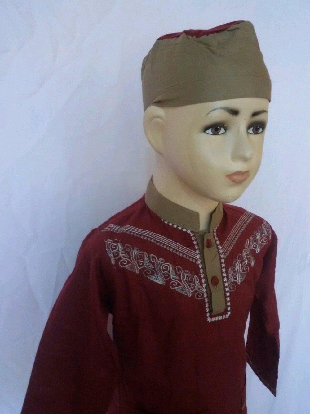 Grosir Baju Muslim Anak Baju Koko Setelan Anak Balita Paud TK SD Merah Coklat Lengan Panjang SAK 083L di lapak Al Muttaqin Collection produsenbajukoko