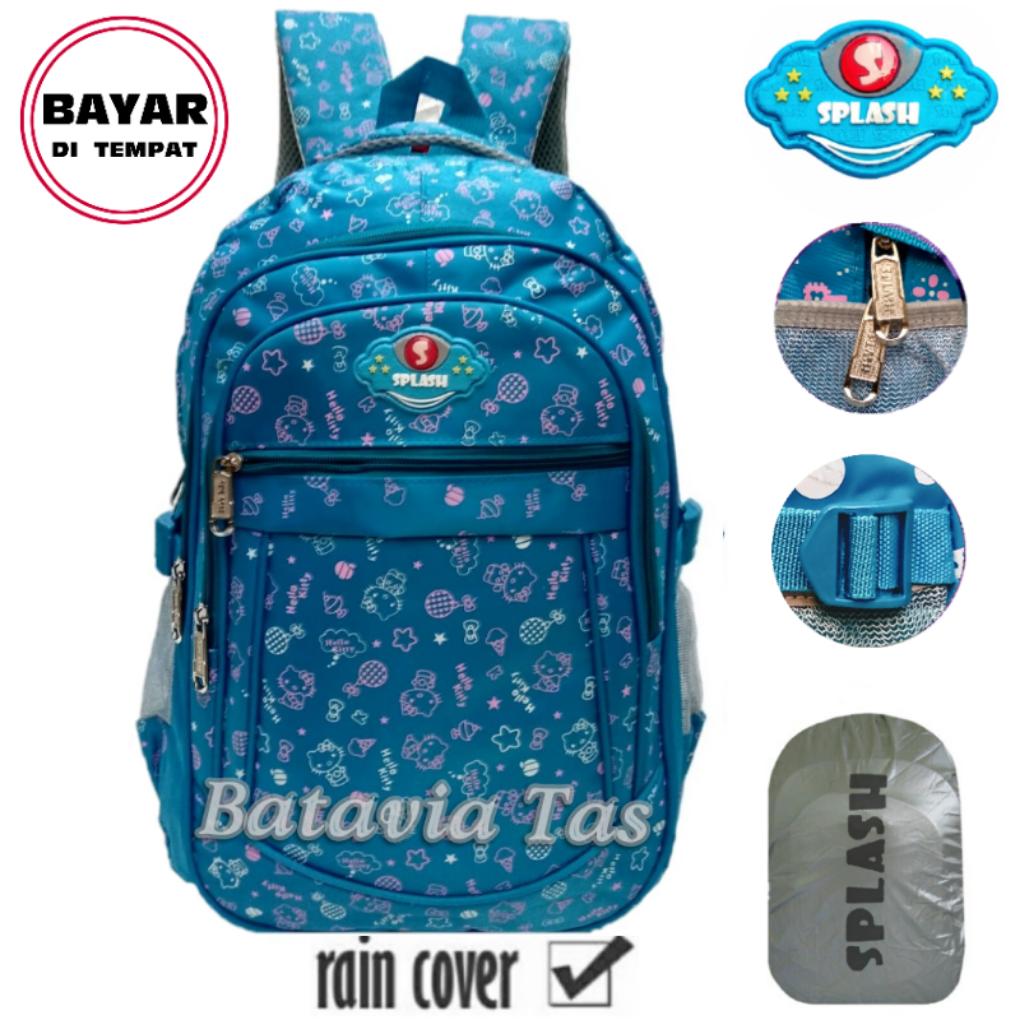 Tas Ransel Splash Tas Pria Tas Wanita Tas Ransel Pria Tas Ransel Wanita Tas Ransel Anak Tas Anak Sekolah Import Tas Sekolah Murah Tas Laptop Tas Punggung Tas Sekolah Import Kitty Blue + Waterproof Raincover