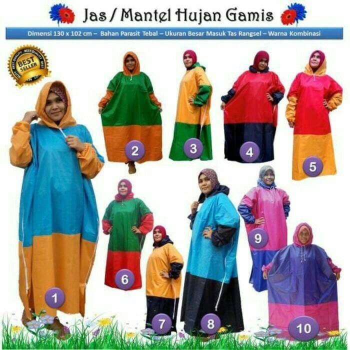 BEST SELLER!! Jas Hujan Mantel Wanita Gamis Jumbo Besar Kombinasi