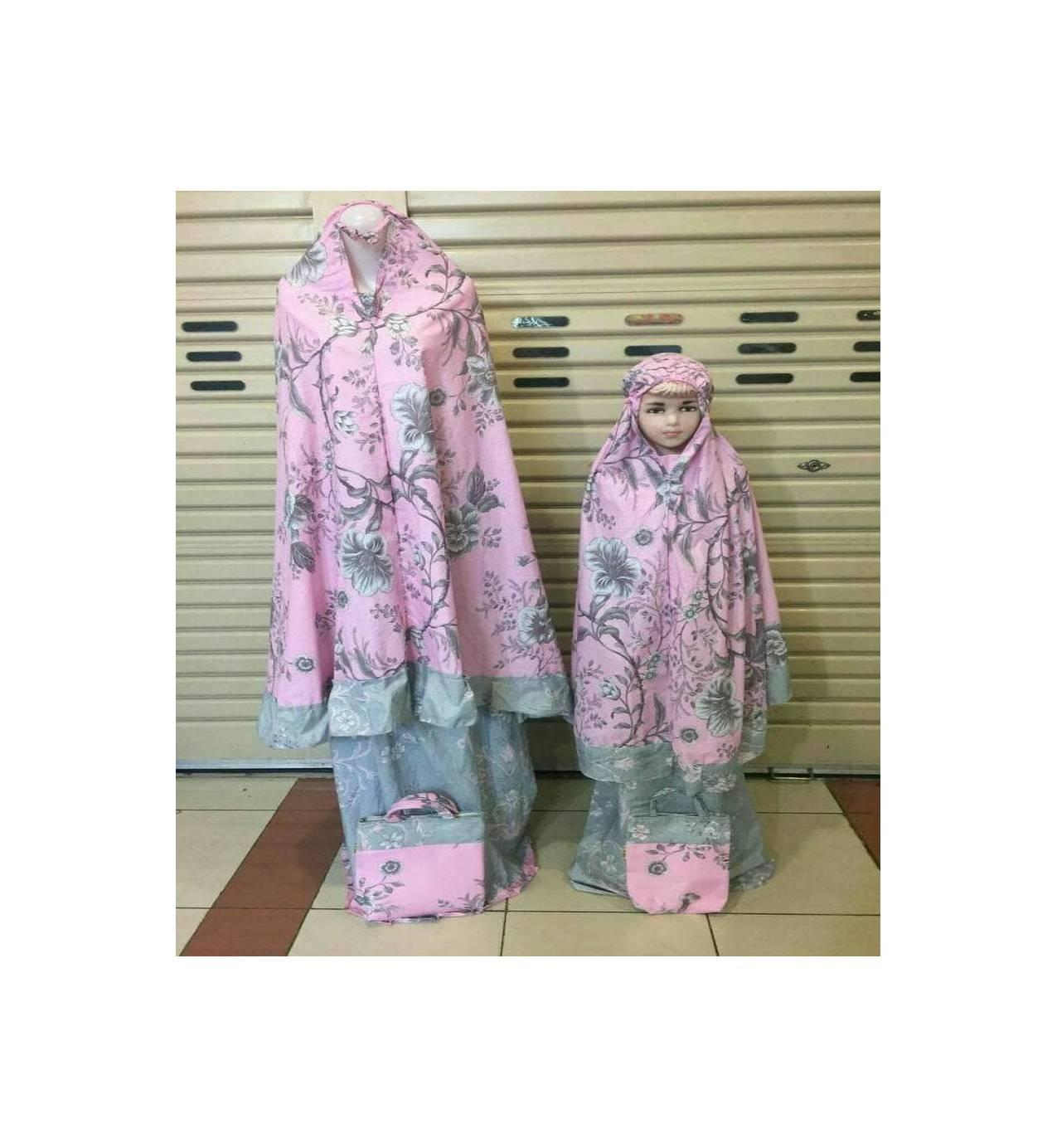 MURAH! mukena ibu dan anak katun jepang flower pink