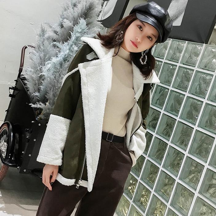 Jaket Jaket Katun Modis Beludru Kulit Rusa Longgar Lokomotif (Warna Kopi)