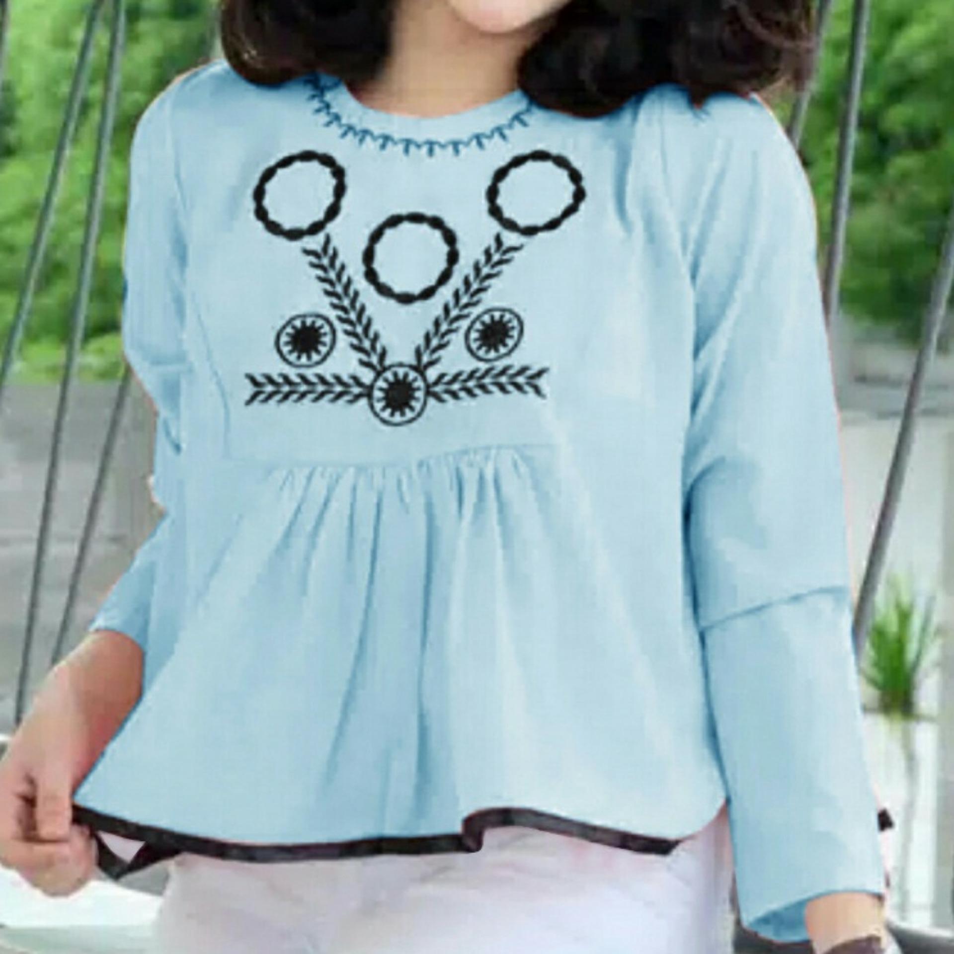 Chrystion Blouse Wanita Baju Atasan Lengan Panjang Printing Baju Atasan Baju Kerja Nia Bella