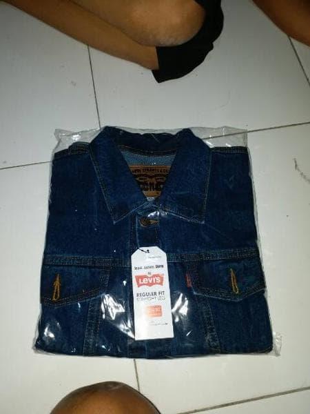 Best Top Seller!! Jual Cuci Gudang Jaket Levis Jeans Pria Denim Trucker Motor Hitam - ready stock