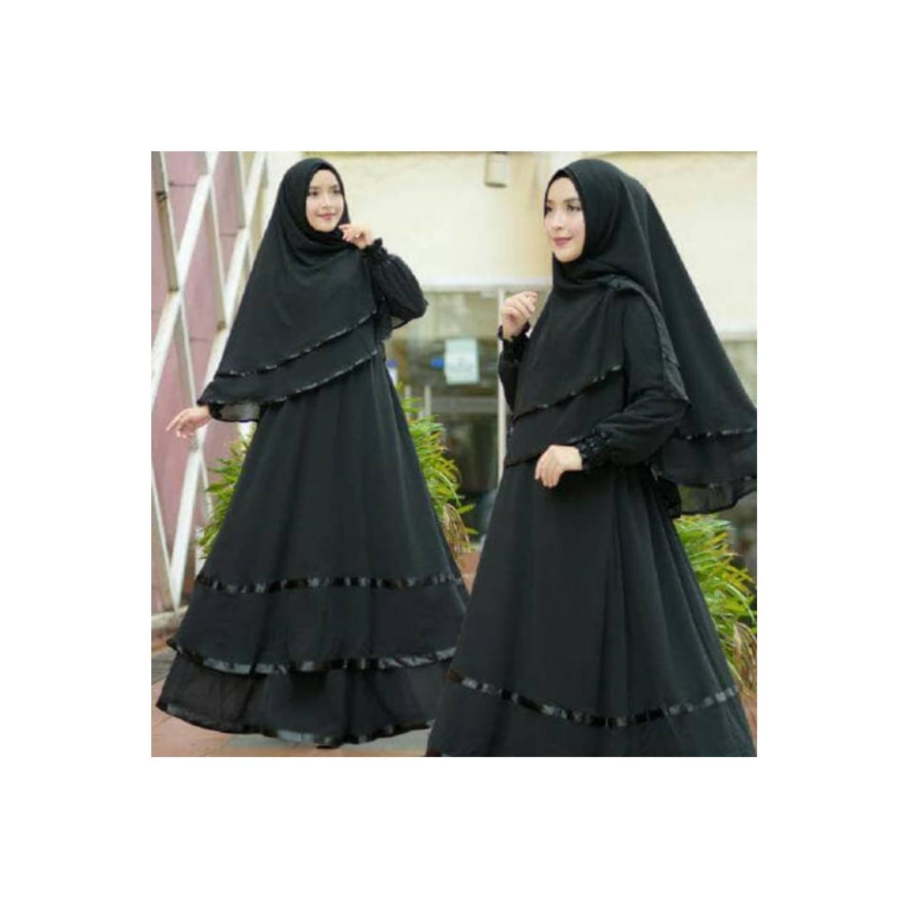set Gamis ceruti black gamis hitam baju gamis syari pakaian haji polos
