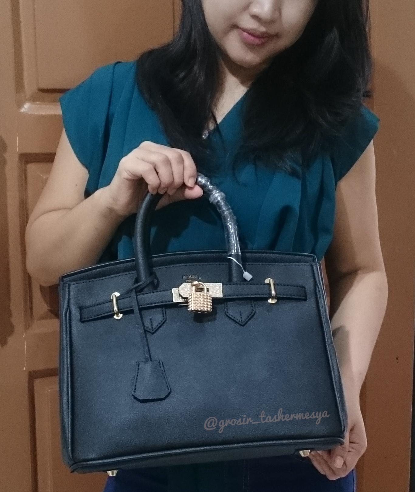 tas wanita fashion hermes birkin 30cm taiga hitam