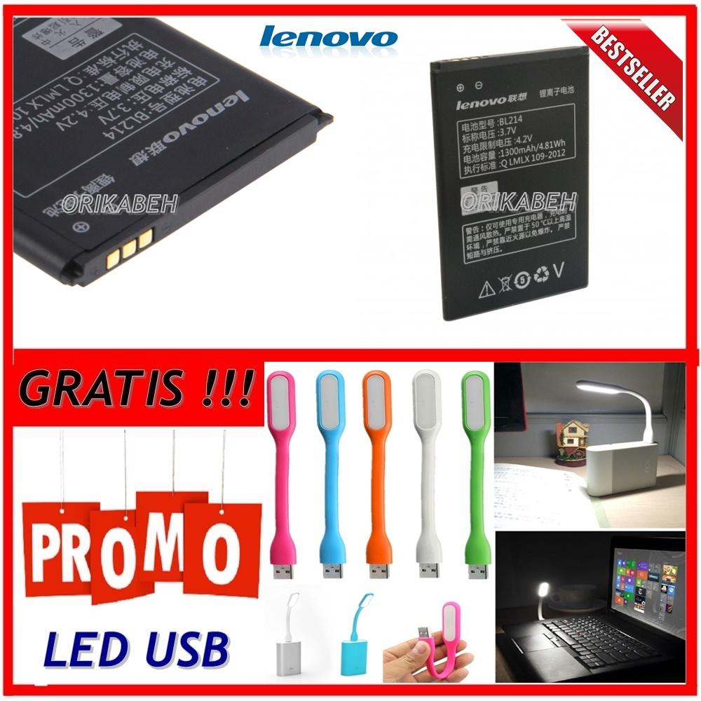 Lenovo Baterai / Battery BL214 For Lenovo A218T / A269 / A316 Original - Kapasitas 1300mAh + Gratis Lampu Led Usb ( ORIKABEH )