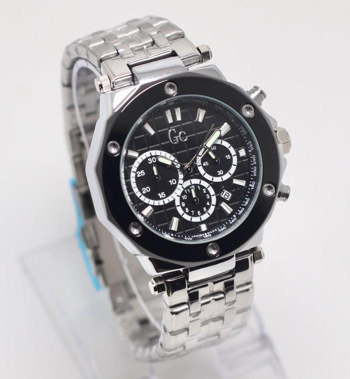 DISKON TERLARIS - Jam Tangan Pria / Cowok Murah Gc Chrono SK950 Rantai Silver Black TERMURAH