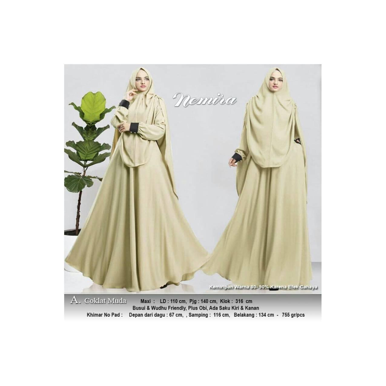 BAJU GAMIS PESTA POLOS ARISAN BUSUI UKURAN SYARI NAMIRA WARNA COKLAT