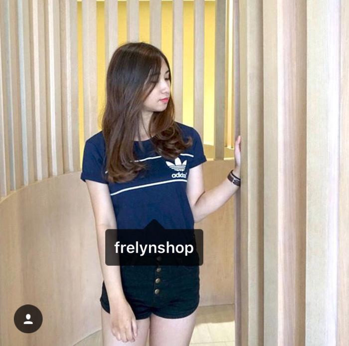 DISKON Tumblr tee warna keren / Kaos cewek murah ADIDAS Garis Kecil NAVY TERMURAH