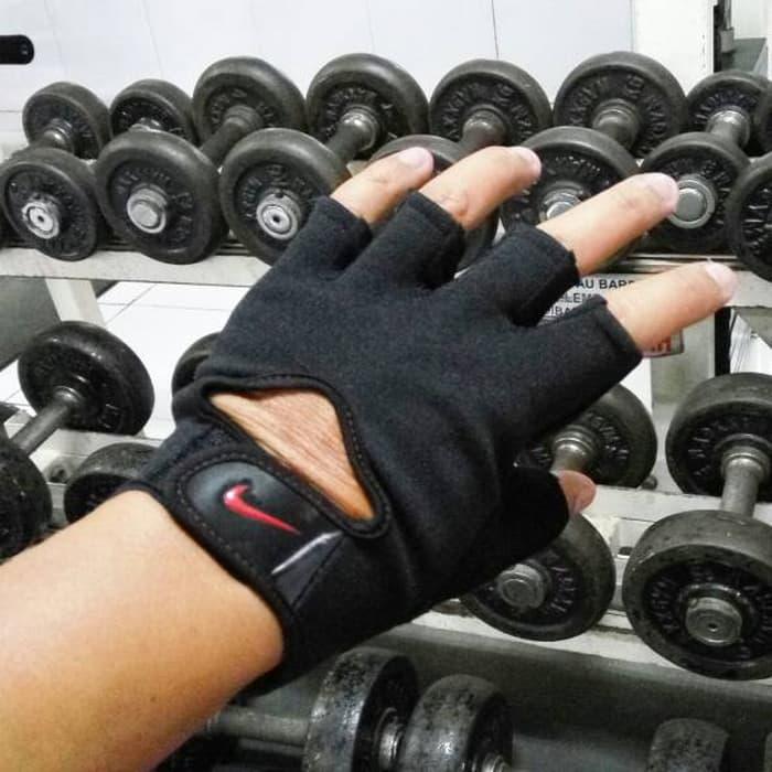 BEST SELLER!!! Sarung Tangan Nike Fitness Gym Fitnes Gloves All black Hitam - AWzqke