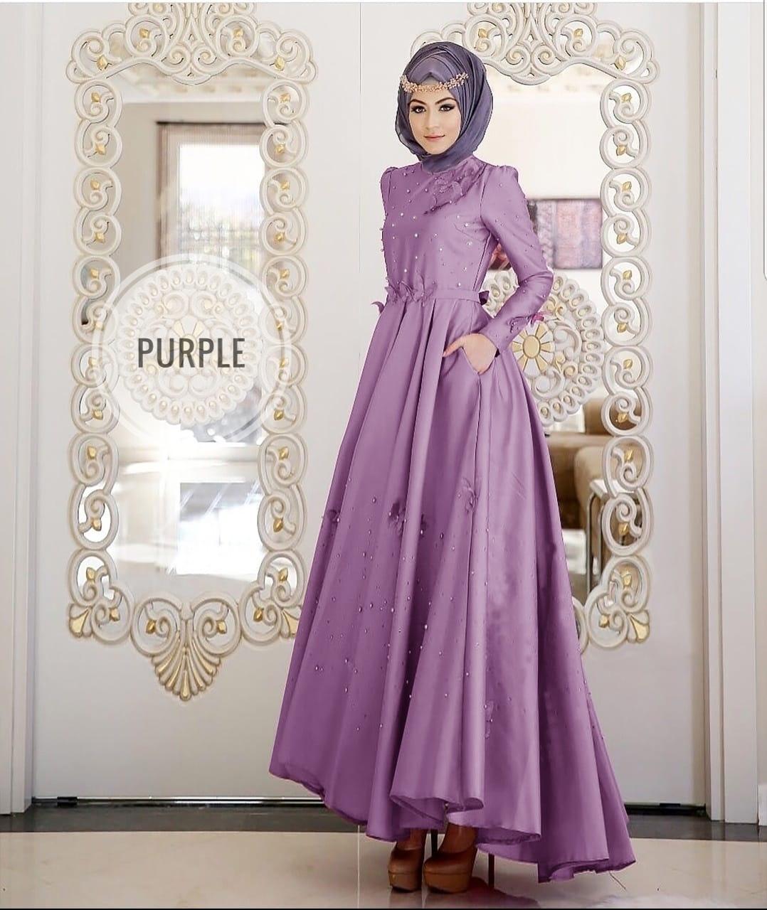 GAMIS MUSLIMAH MURAH/ BAJU PESTA MAXI DRESS KOMBINASI MUTIARA BEST SELLER / MAXI DRESS QUEEN BUTERFLY UNGU ( NO PASMINA)