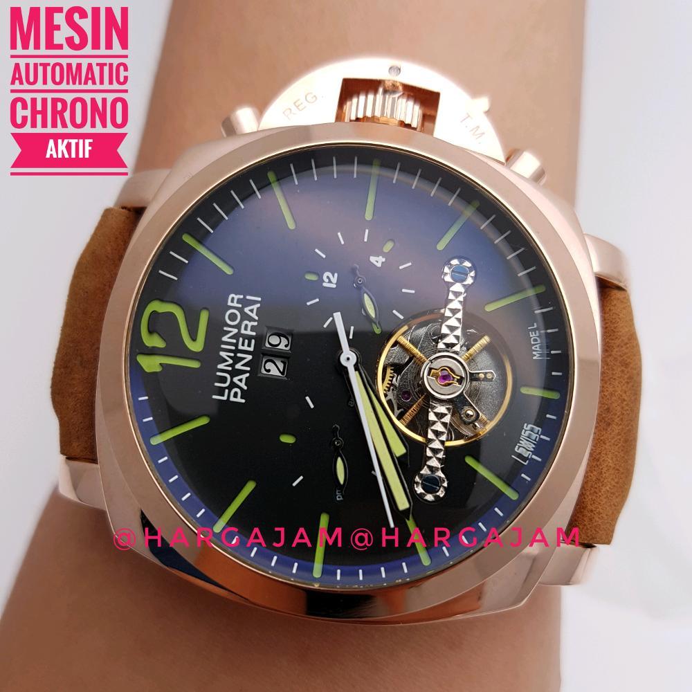 Jam Tangan Pria Automatic Luminor Submersible Tourbillon LS2018 Leather Strap Black In Yellow (Hargajam Harga Jam Panerai)