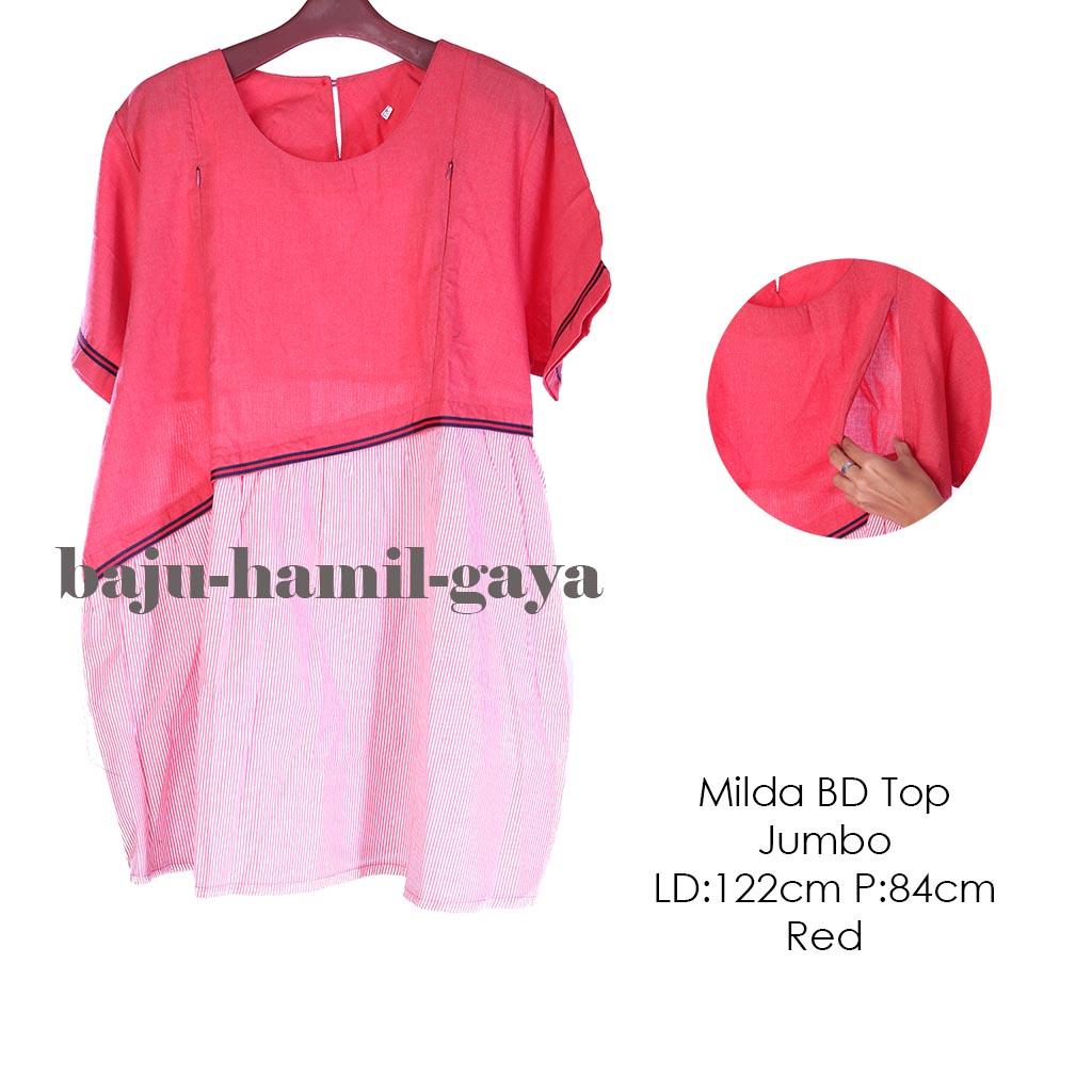 Baju Hamil Gaya - Atasan Hamil - MILDA BD TOP JUMBO RED - Atasan Hamil Jumbo / Baju Wanita Hamil / Baju Ibu Hamil Murah / Baju Hamil Murah / Baju Hamil Harga Murah / Baju Hamil Pesta / Baju Hamil Santai / Baju Hamil Kerja / Baju Kerja Hamil / Baju Jumbo