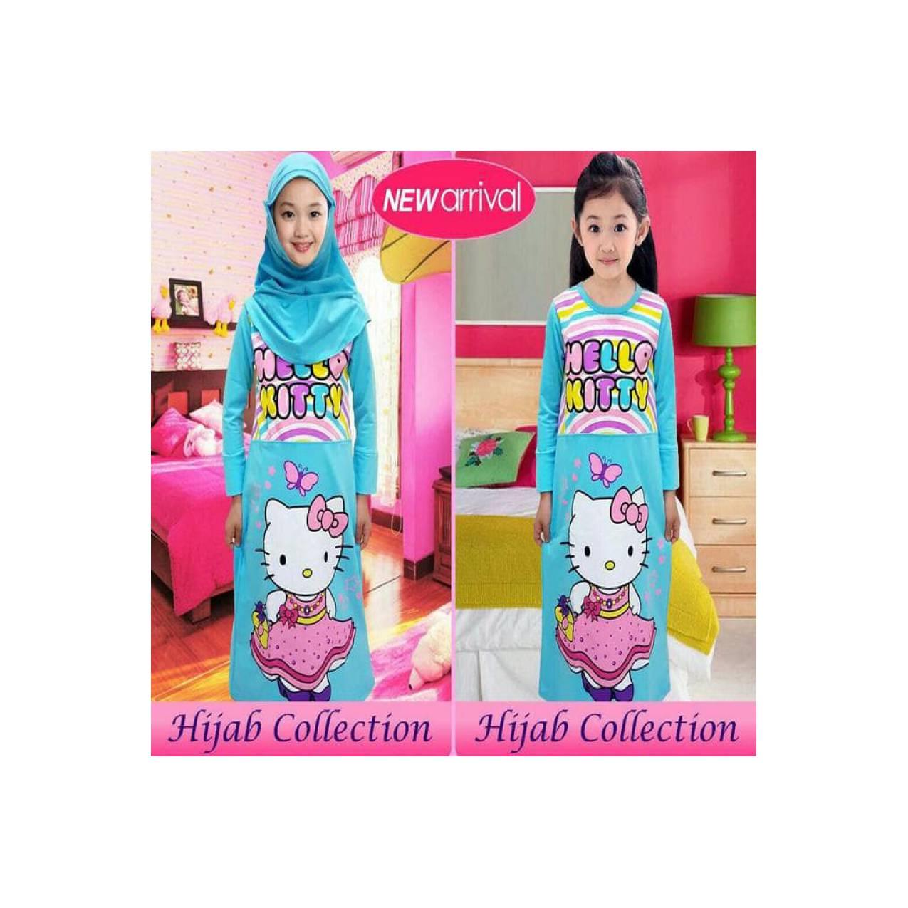 Grosir Gamis / Hijab Anak Karakter Motif Hello Kitty Biru 2-12