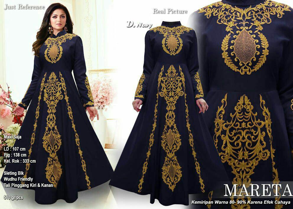 BAJU MUSLIM GAMIS PESTA MARETA MEWAH NAVY