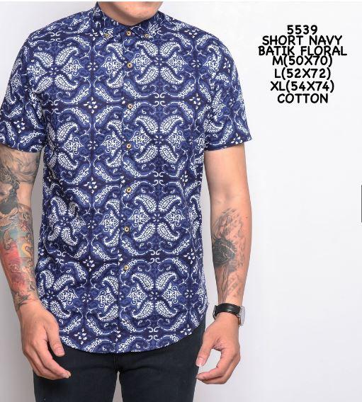 Freypv 5539 Short Navy Batik Floral M-XL Kemeja Batik