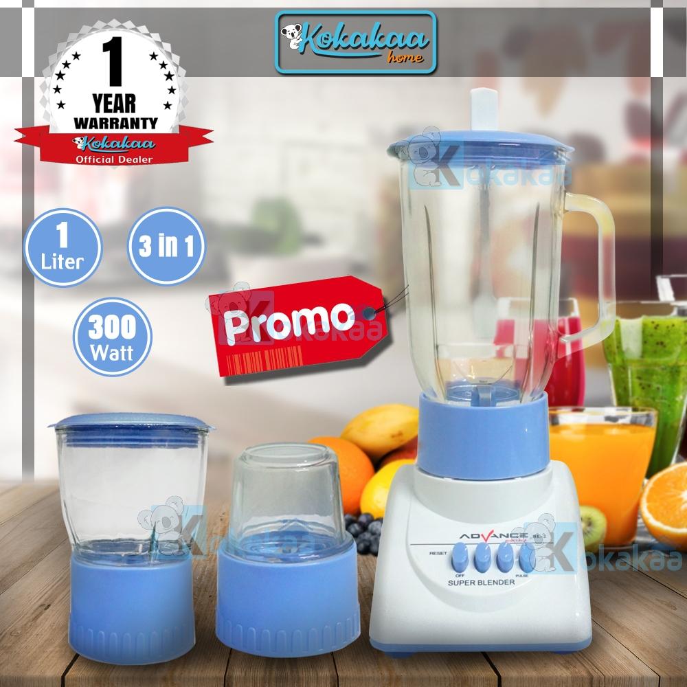 Advance Blender BL-5 3in1 Bahan Kaca Low Watt with Grinder dan Mini Chopper Promo - Biru Putih