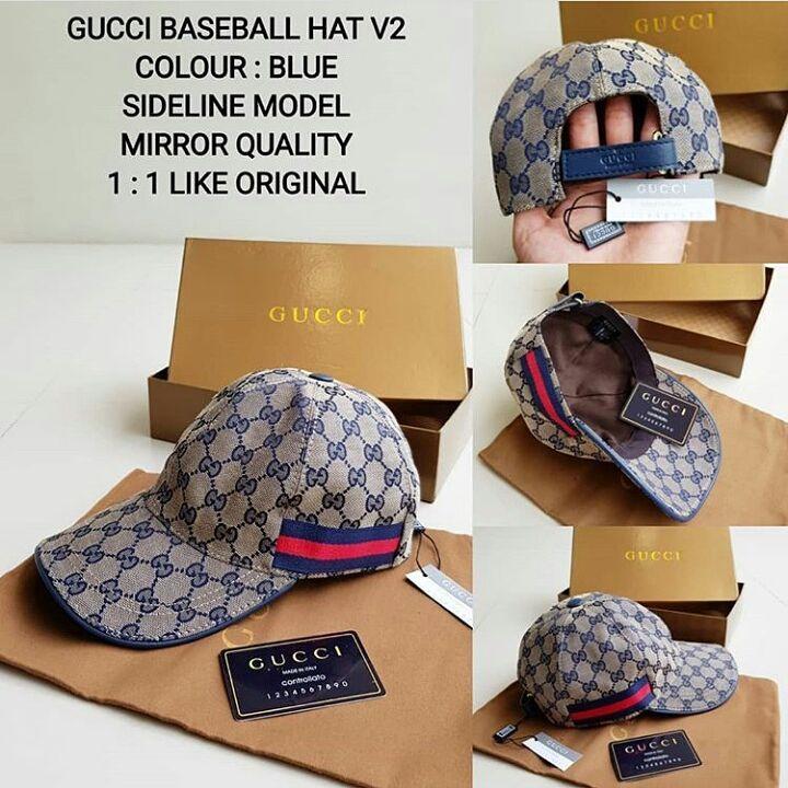 topi gucci baseball hat V2 Blue Sideline Model Mirror