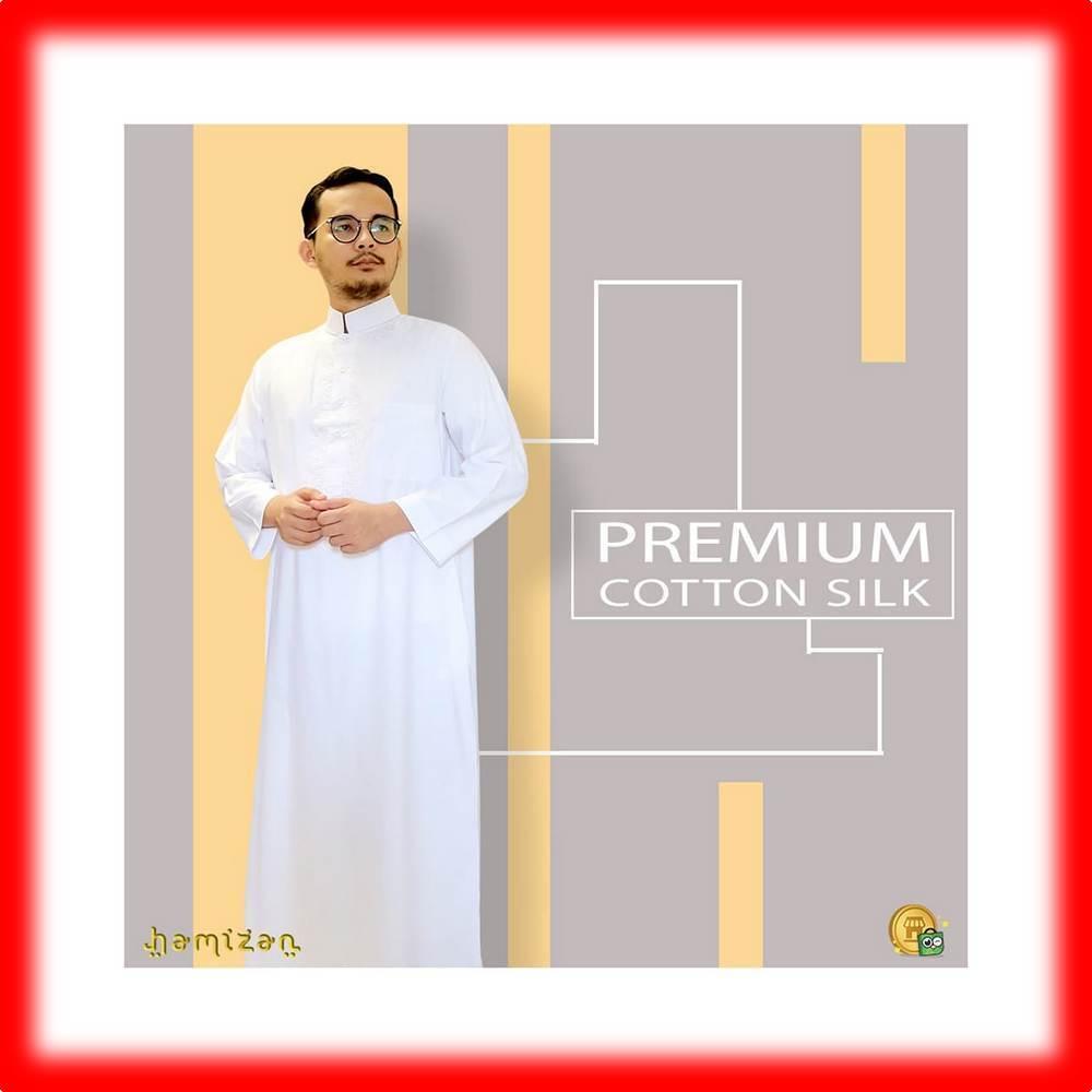 ✶Baju Gamis Jubah Pria✶ Umroh Haji Ihram Katun Soft Denim Ekspor Putih