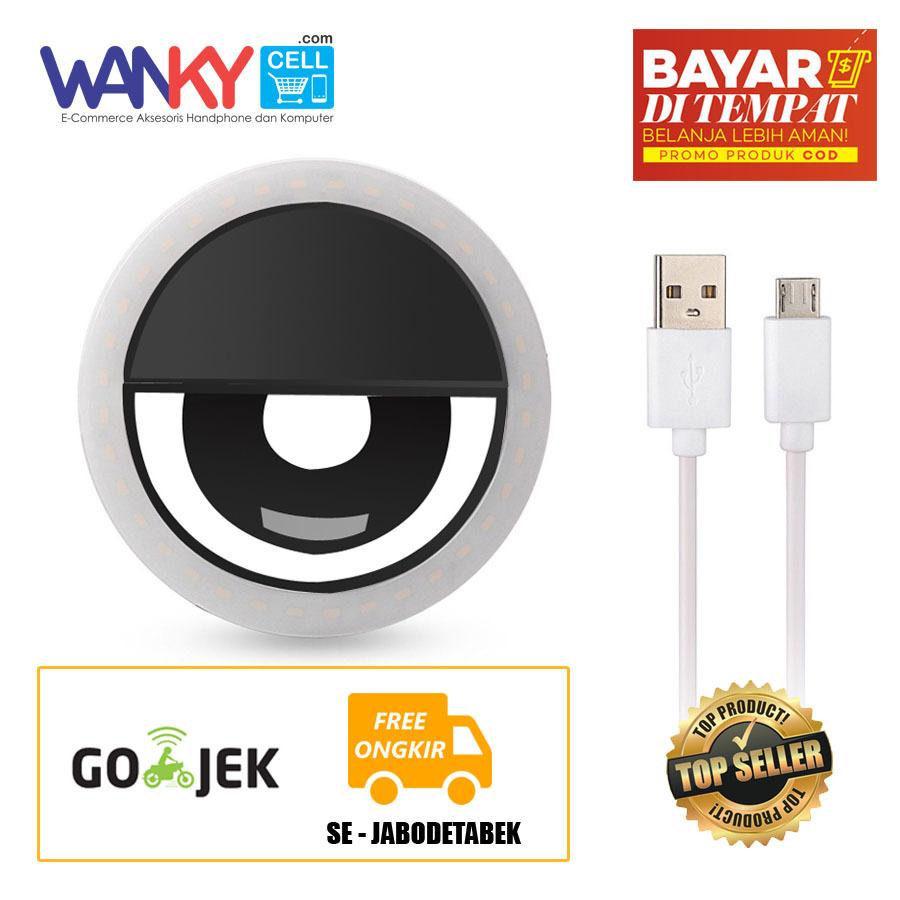Portable Clip-on Mini 36 LED Selfie Ring Lamp Fill-in Light Night Lampu Selfie Ring Lighting For Smartphone - Hitam