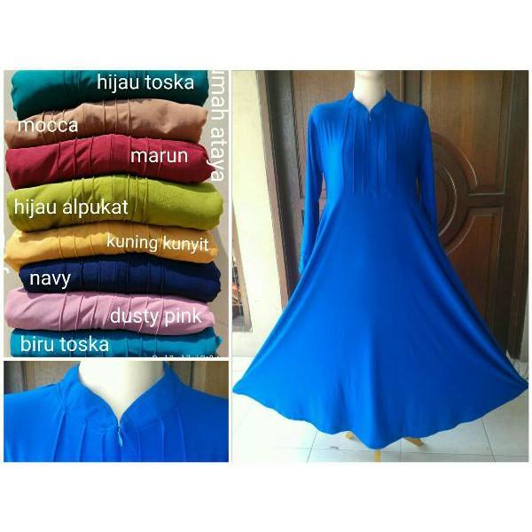 Promo Hari Ini Gamis Jersey Super Polos Aplikasi Lipit - Allsize Fit To XL Untuk Lebaran