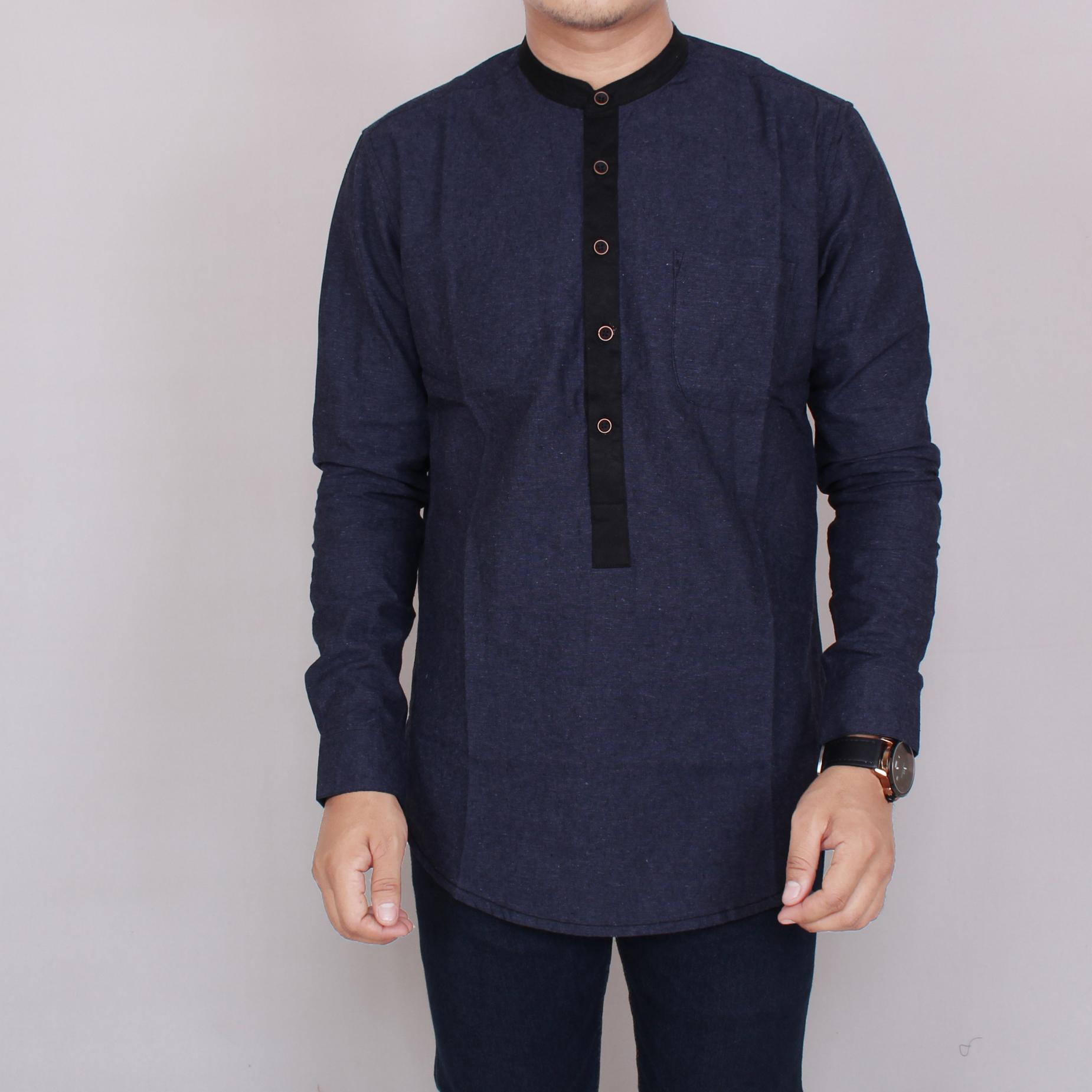 Zoeystore 5863 Baju Koko Pria Exclusive Baju Muslim Pria Baju Koko Polos Baju Koko Lengan Panjang Elegan Navy
