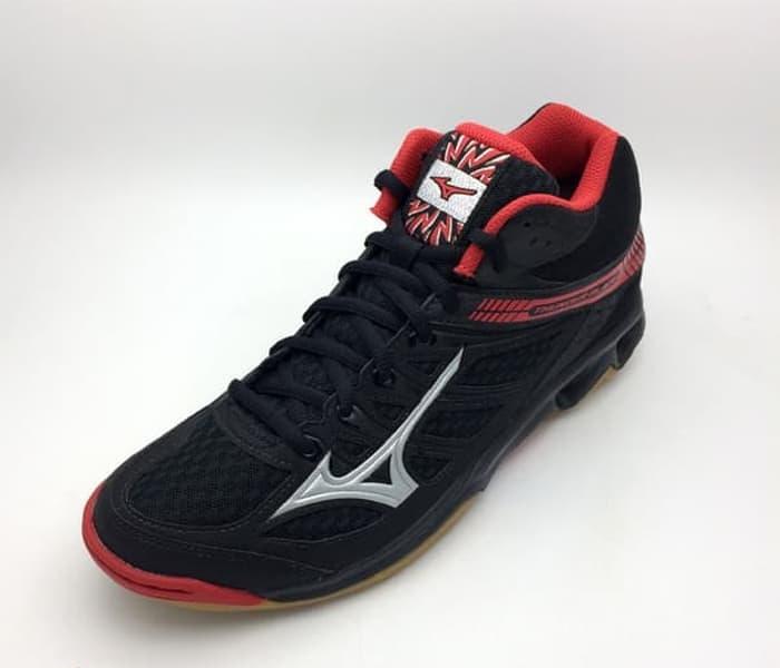 Sepatu Voli Mizuno Thunder Blade Mid Black Red V1GA187586 Original
