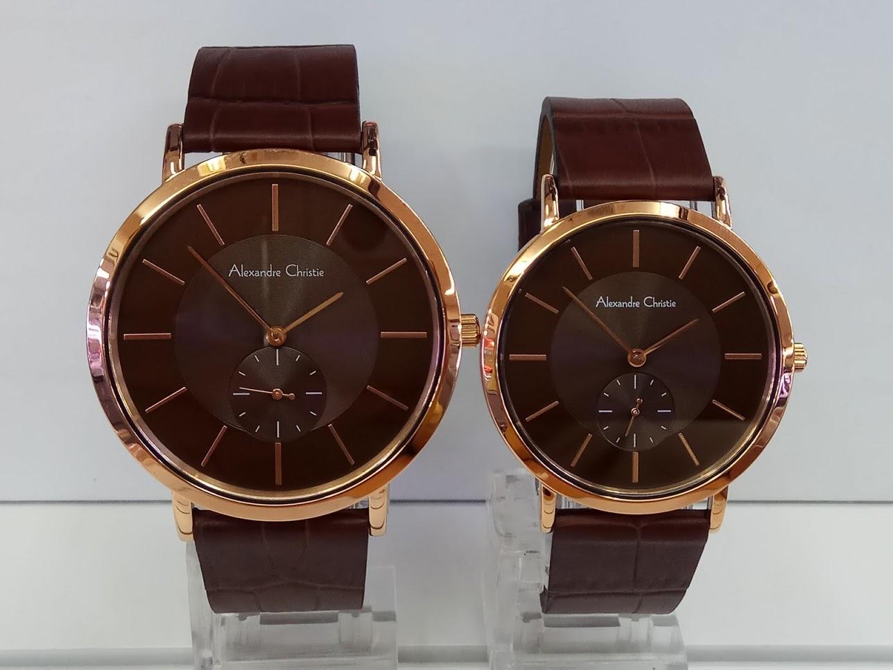 Alexandre Christie Jam Tangan Couple Alexandre Christie AC8575MS/LS Classic Rosegold Brown Leather Strap