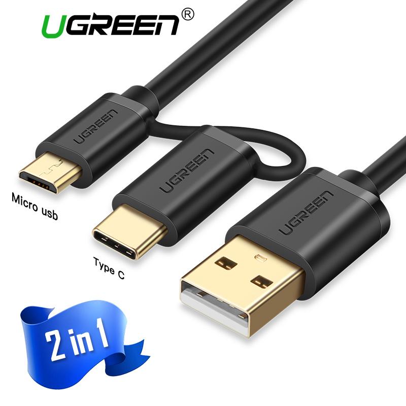 UGREEN 1.5Meter kabel USB mikro untuk Samsung, Xiaomi, Redmi, LG, ASUS Zenfone Handphone dengan konektor C 2 di 1 pengisian kabel telepon Charger untuk OPPO, VIVO, Xiaomi A1, Huawei, Google Pixel XL, Nexus, LG, Motorola mikro dan tipe C Smartphone