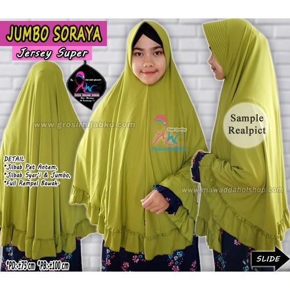 Jilbab Jumbo Jersey / Bergo Rempel / Jilbab syari Polos / Jilbab Jersey jumbo (Soraya) (Warna Pilih Sendiri)