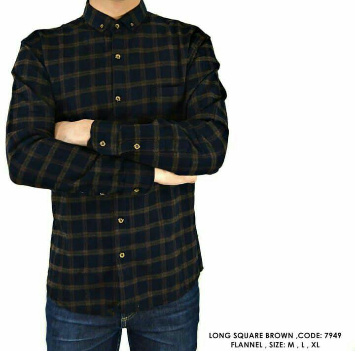CogaManStore KEMEJA FLANEL PRIA PANJANG BLACK LIST BROWN (COD)