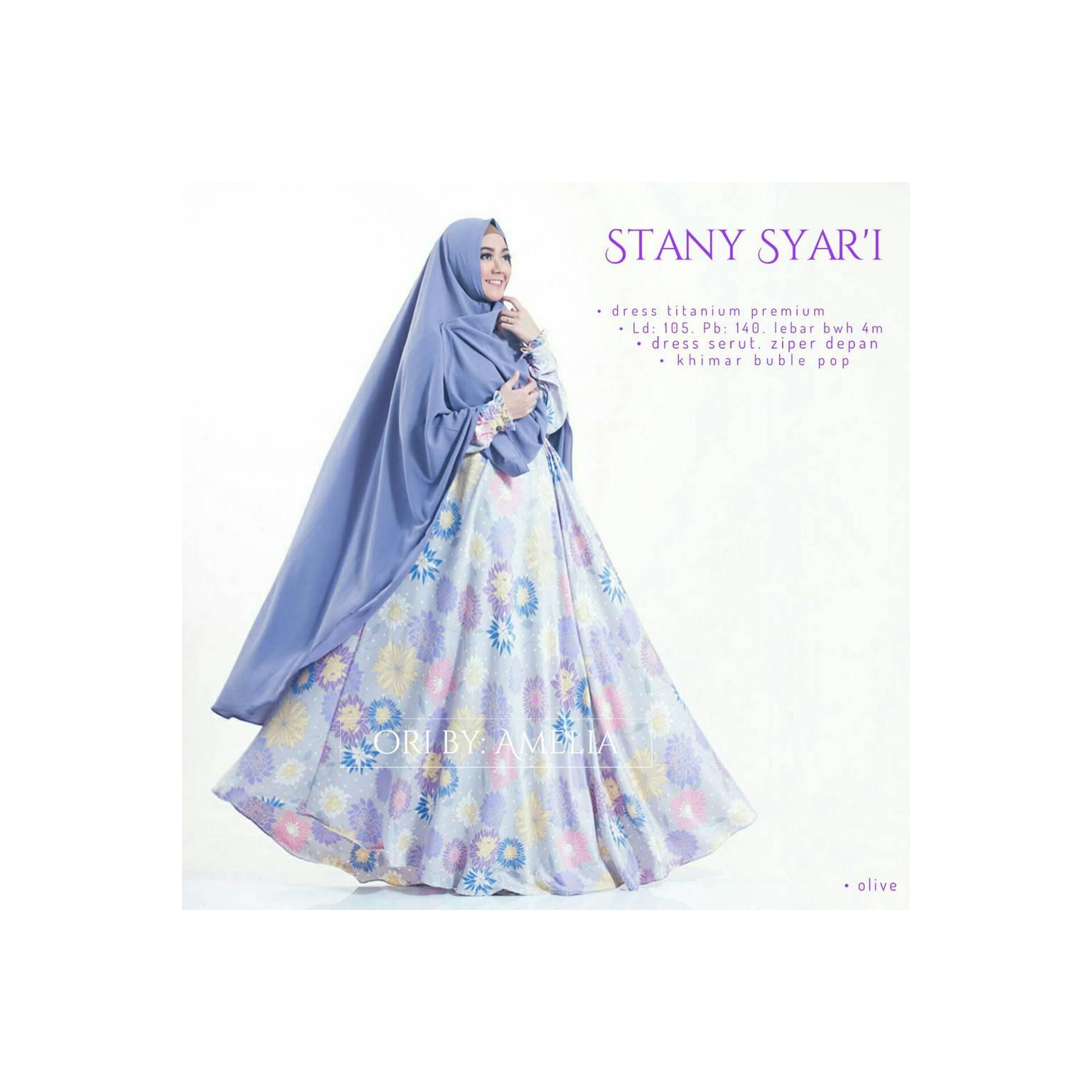 Setelan Gamis Muslimah + Khimar (STANY SYAR'I) Ori Amelia